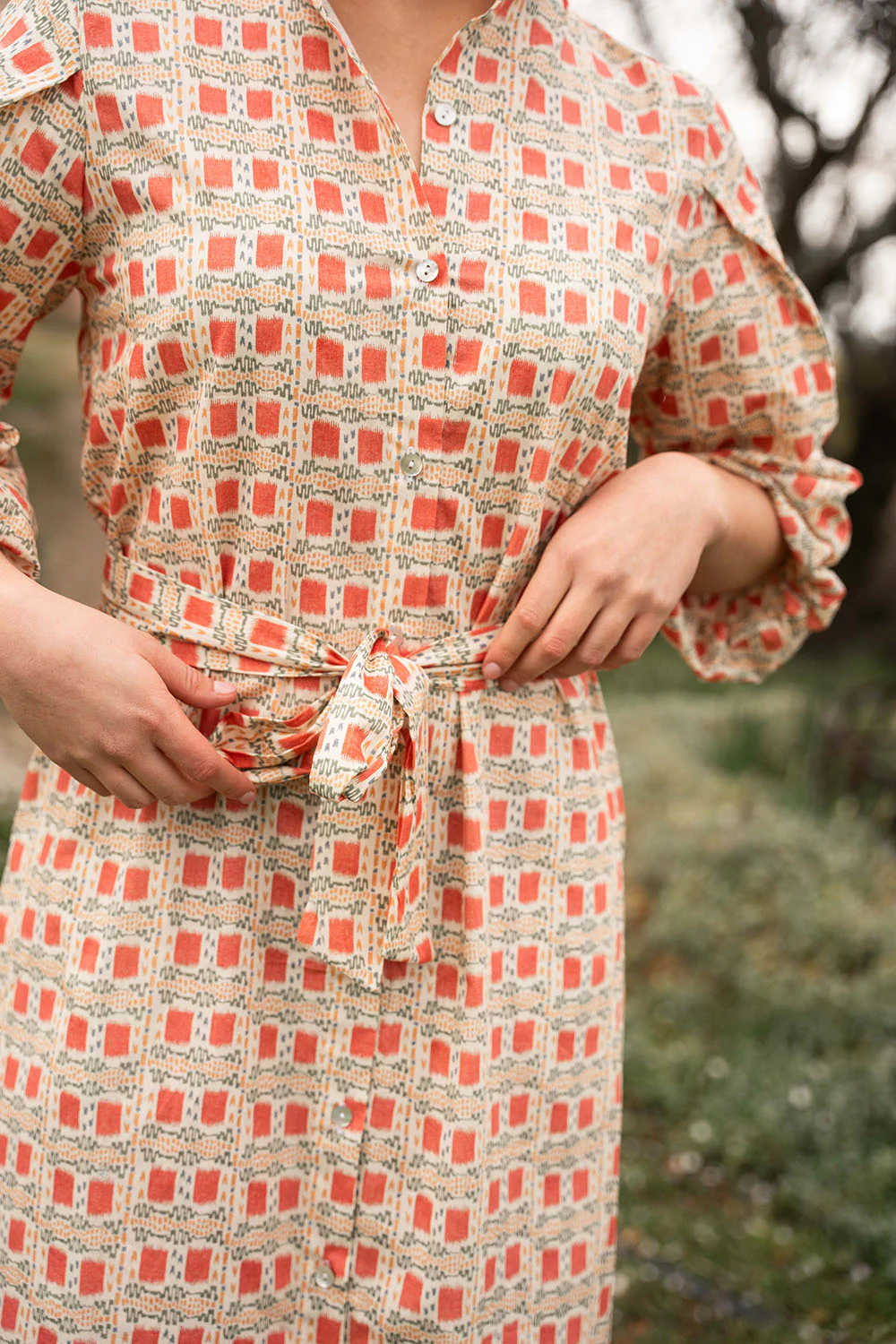 Vestido camisero de algodón con manga francesa abullonada | Emma - Image 3