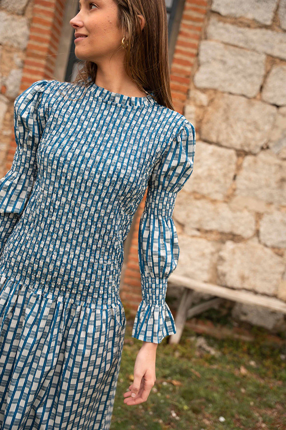 Vestido midi de algodón con nido de abeja | Zoe - Image 3