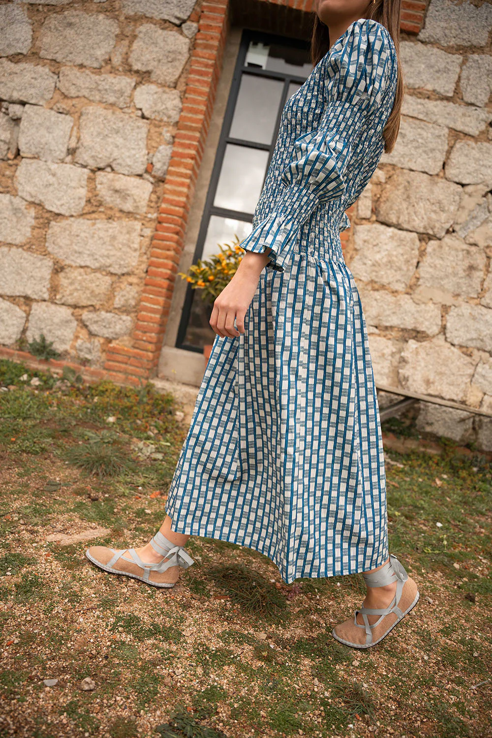 Vestido midi de algodón con nido de abeja | Zoe - Image 5